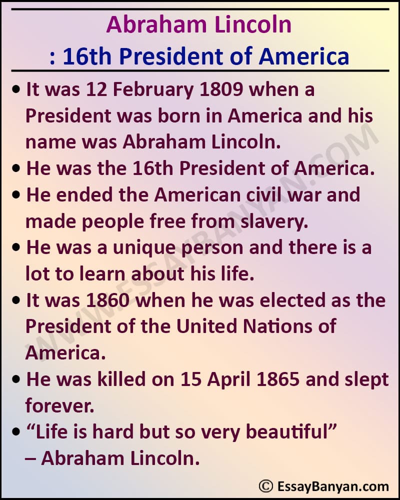 essay on abraham lincoln in 150 words