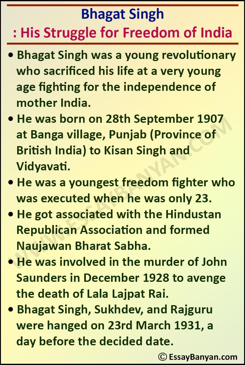 essay on freedom fighters bhagat singh