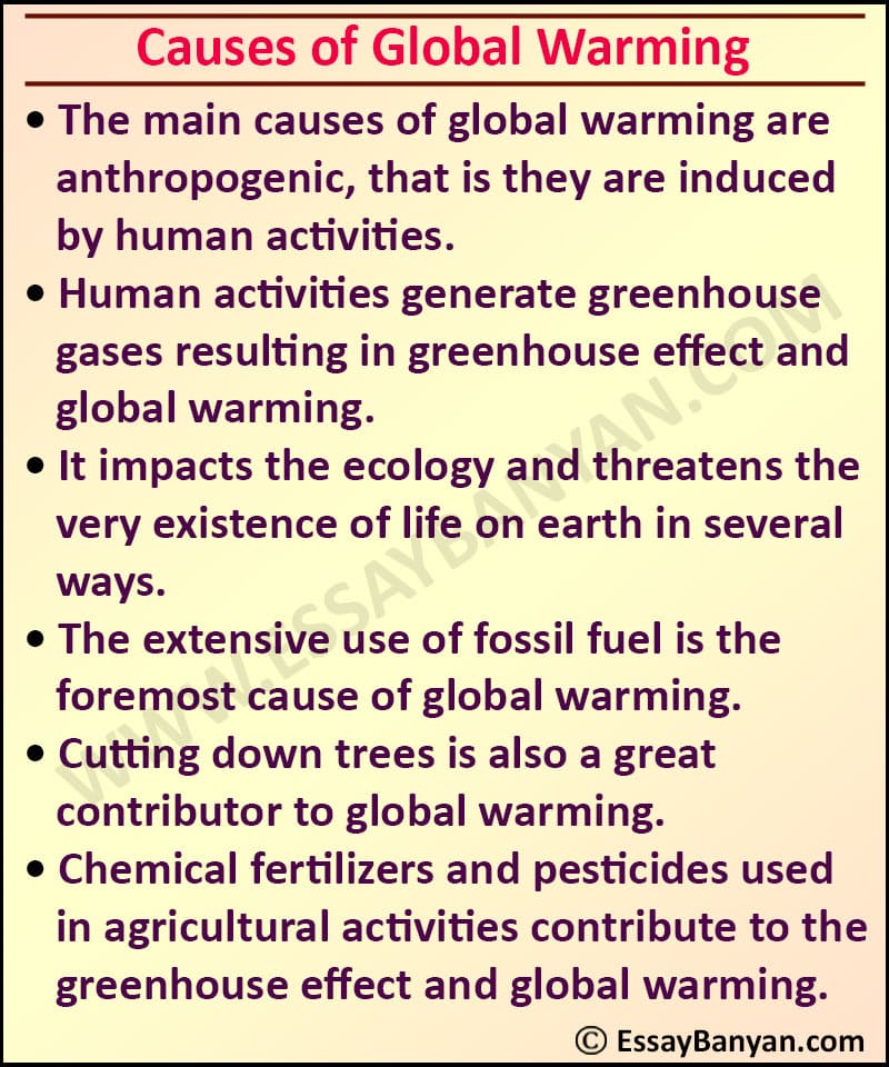Essay on Causes of Global Warming