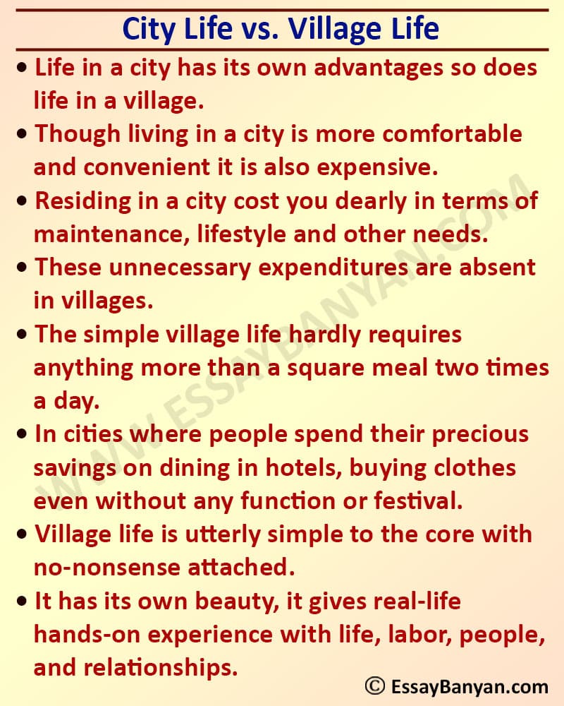 Essay on City Life vs. Village Life