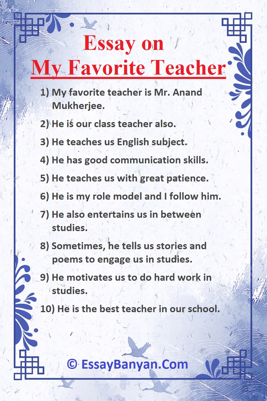 short essay about favourite teacher
