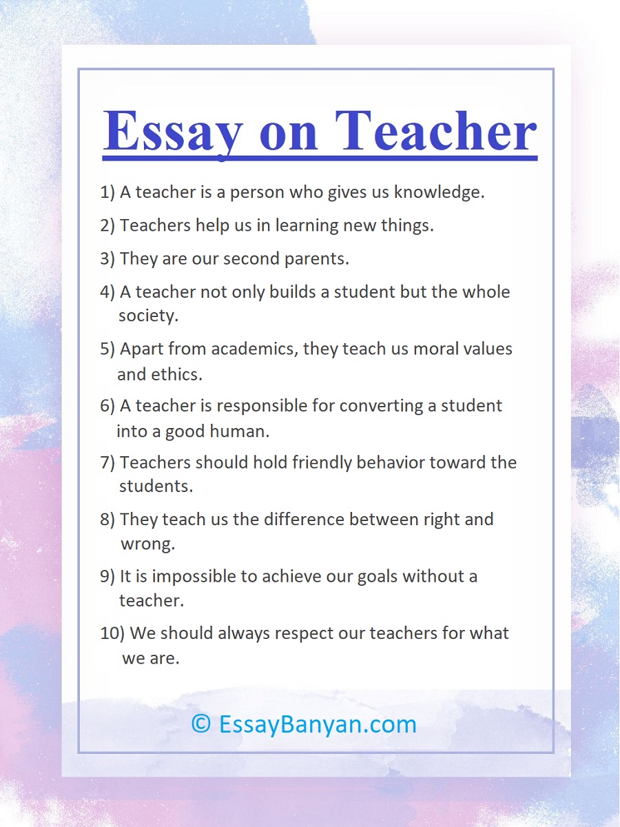 essay on teacher for class 8
