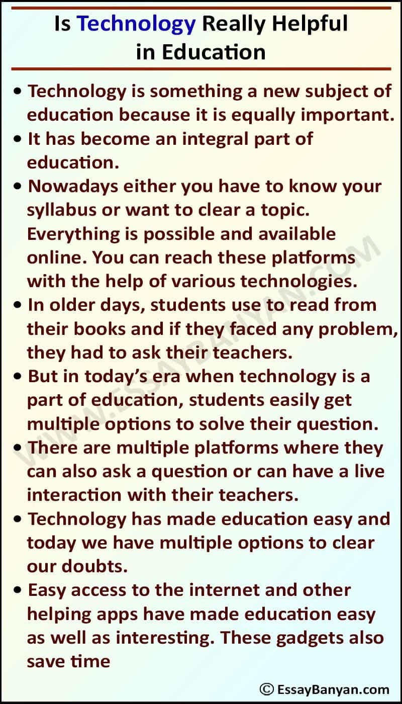 Essay on Contribution of Technology in Education