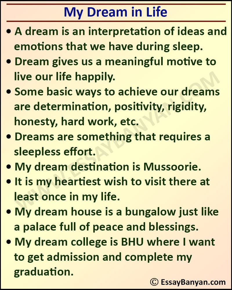 essay about dream life