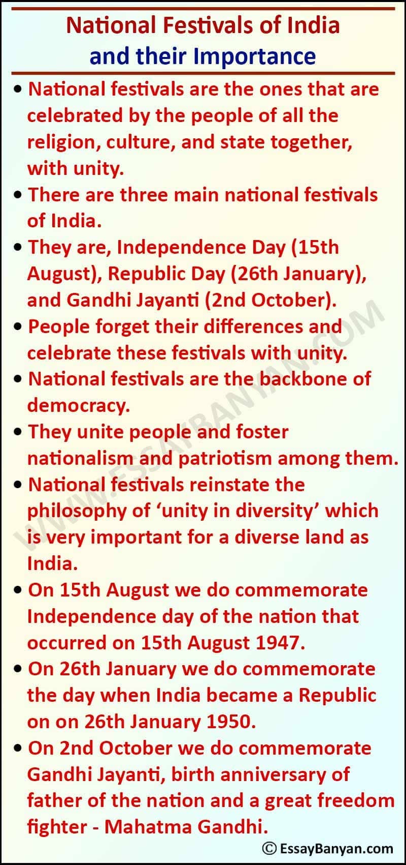 Essay on National Festivals of India