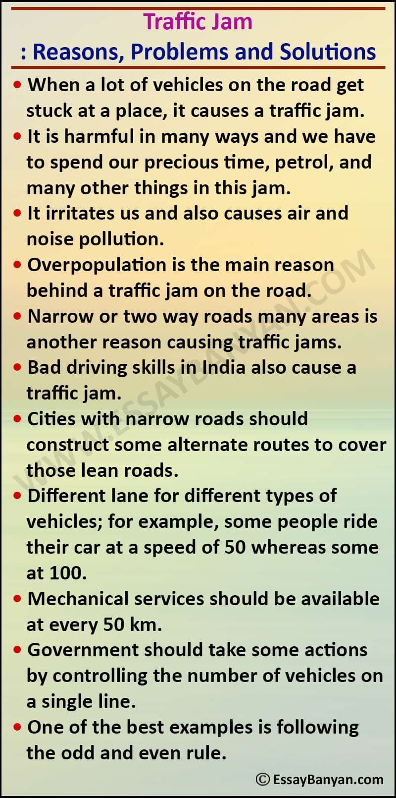 Essay on Traffic Jam